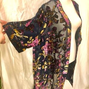Catherines Floral Sheer Robe - Black and Purple